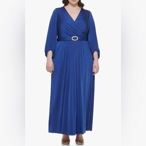 Eliza J Women's Blue Gown Style Social Knit Long Sleeve Vneck Dress Size 20W